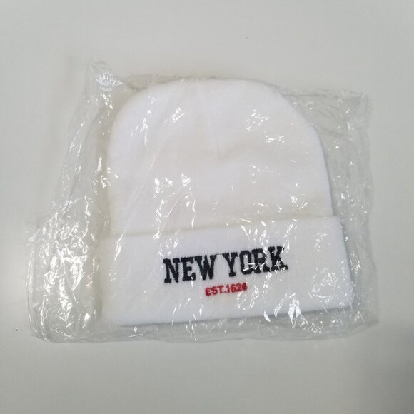 NEW SHEIN Solid White NEW YORK Beanie UNISEX Adult Size OS - Picture 5 of 6